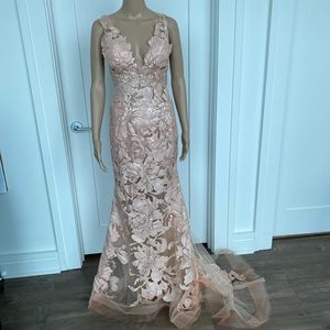 Jovani Rose Gold Gown with hand sequin appliqué